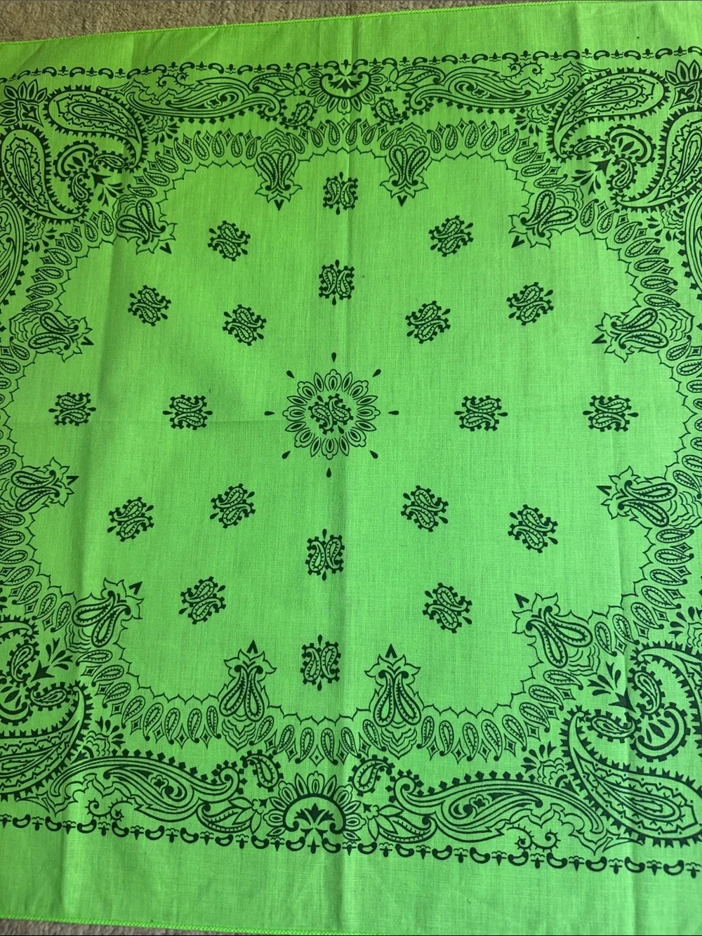 VTG Neon Lime Green Paisley Bandana | Fast Color USA Made 50/50 Cotton Poly Y2K